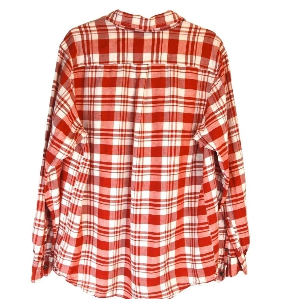 The North Face Men’s Linen Blend‎ Red Plaid Long Sleeve Button Down Shirt, Large